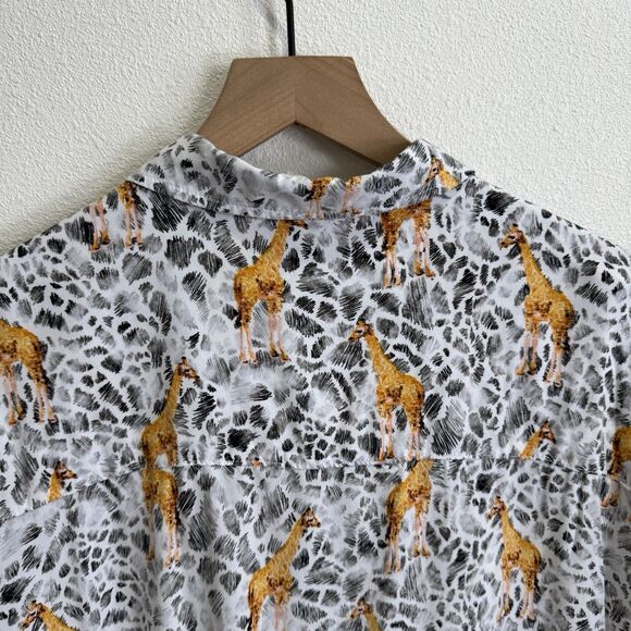 Jane & Delancey Top Womens XL Safari Giraffe‎ Button Up Beachy Tropical Travel - Picture 8 of 14